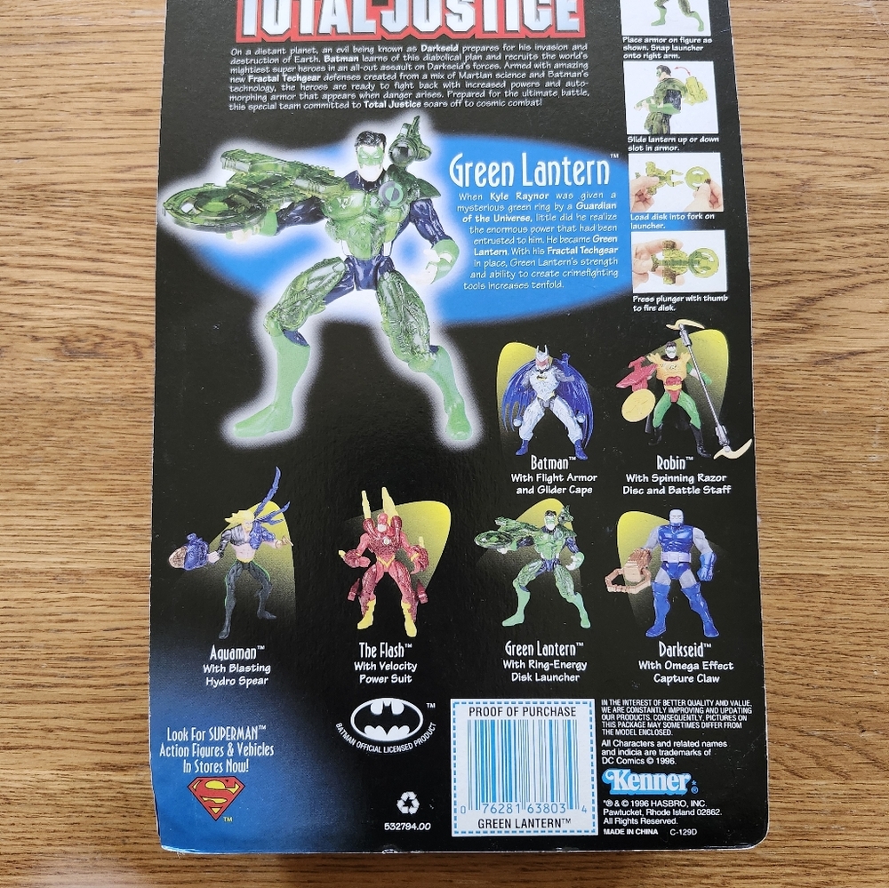 1997 Green Lantern Total Justice  Figure with Ring-Energy Launcher By Kenner - Picture 7 of 8